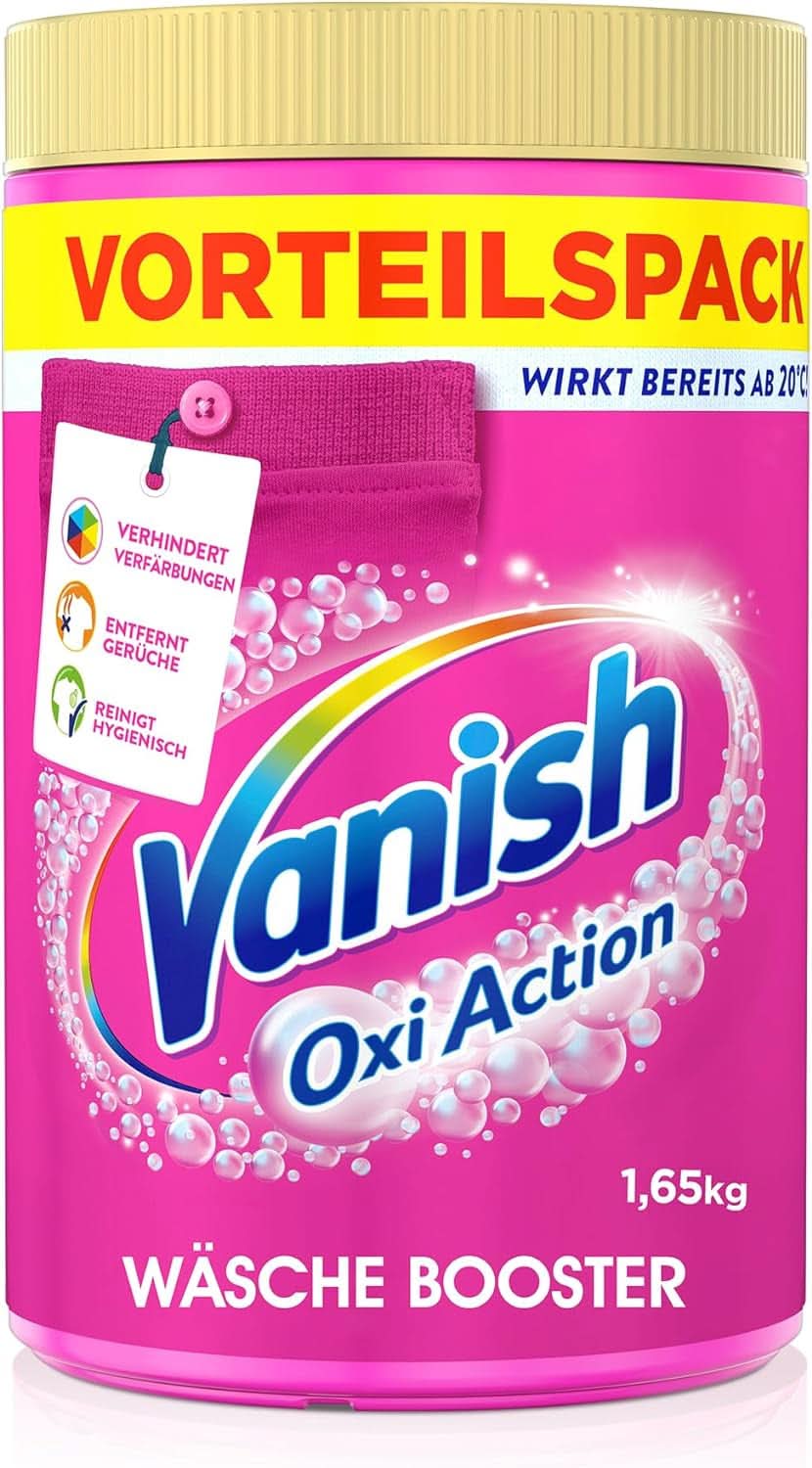 Vanish Oxi Action Powder Pink – 1 x 1,65 kg – Pulver zum Entfernen von Flecken und zur Verbesserung der Wäsche ohne Chlor – für farbige Wäsche. Waschmittel Naty Shop