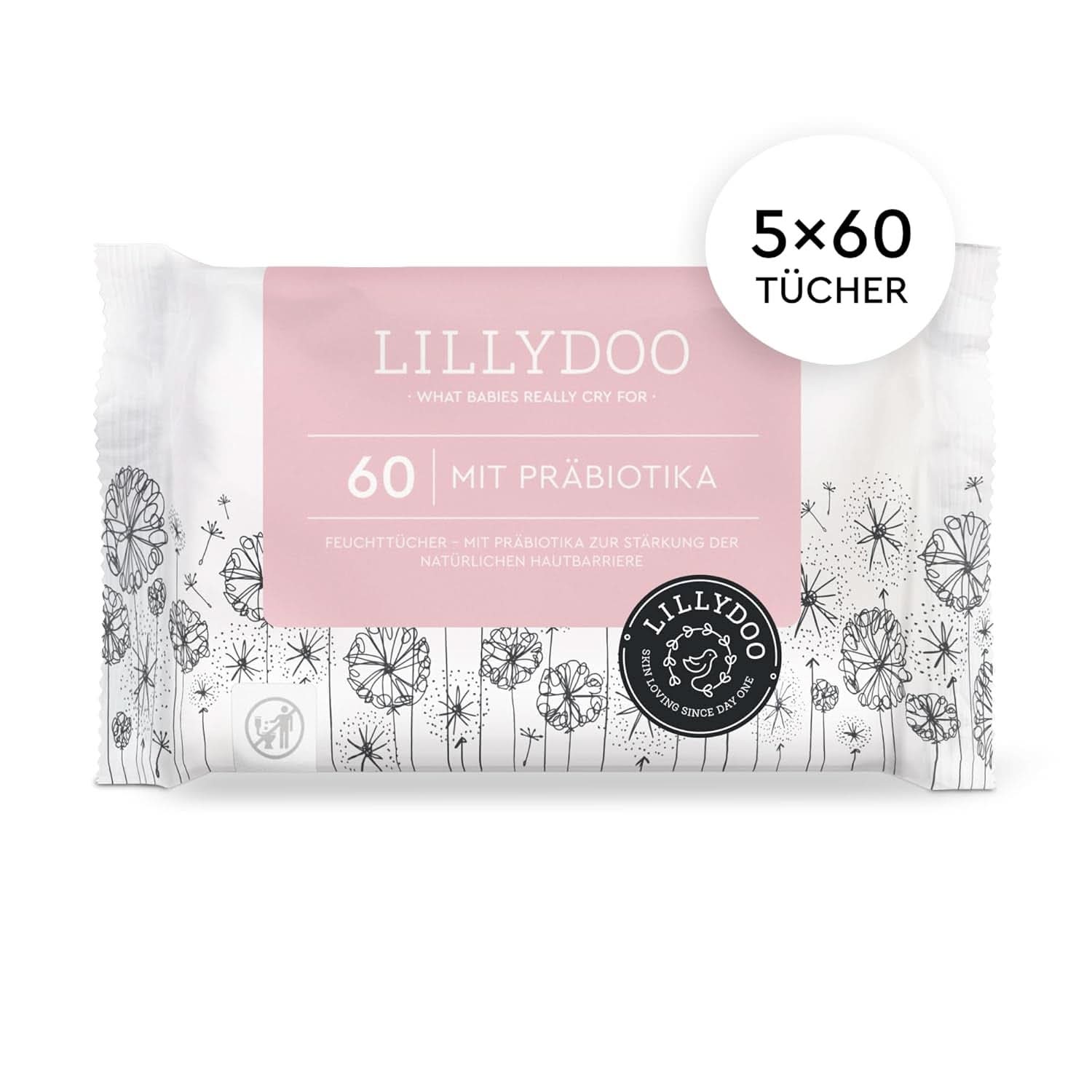 LILLYDOO Feuchttücher mit Präbiotika, 100 % plastikfreie, parfümfreie Tücher (FSC Mix) Baby-Feuchttücher Naty Shop