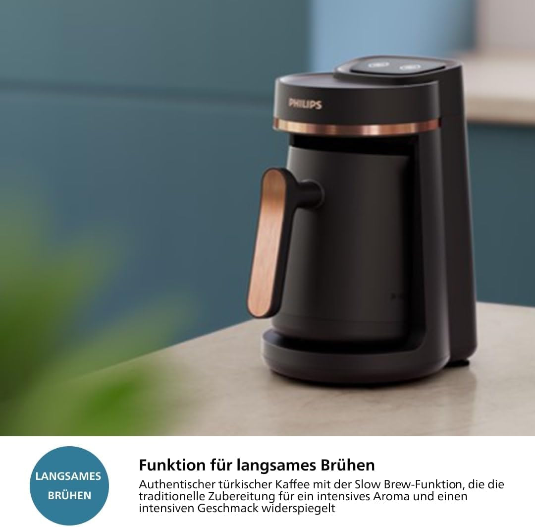 Aparat de cafea turcesc PHILIPS Seria 5000 - Funcție de preparare lentă, Capacitate 4 cești, Protecție la supraîncălzire și revărsare, Indicator de funcționare, Butoane ușor de utilizat, Oprire automată (HDA150/60)