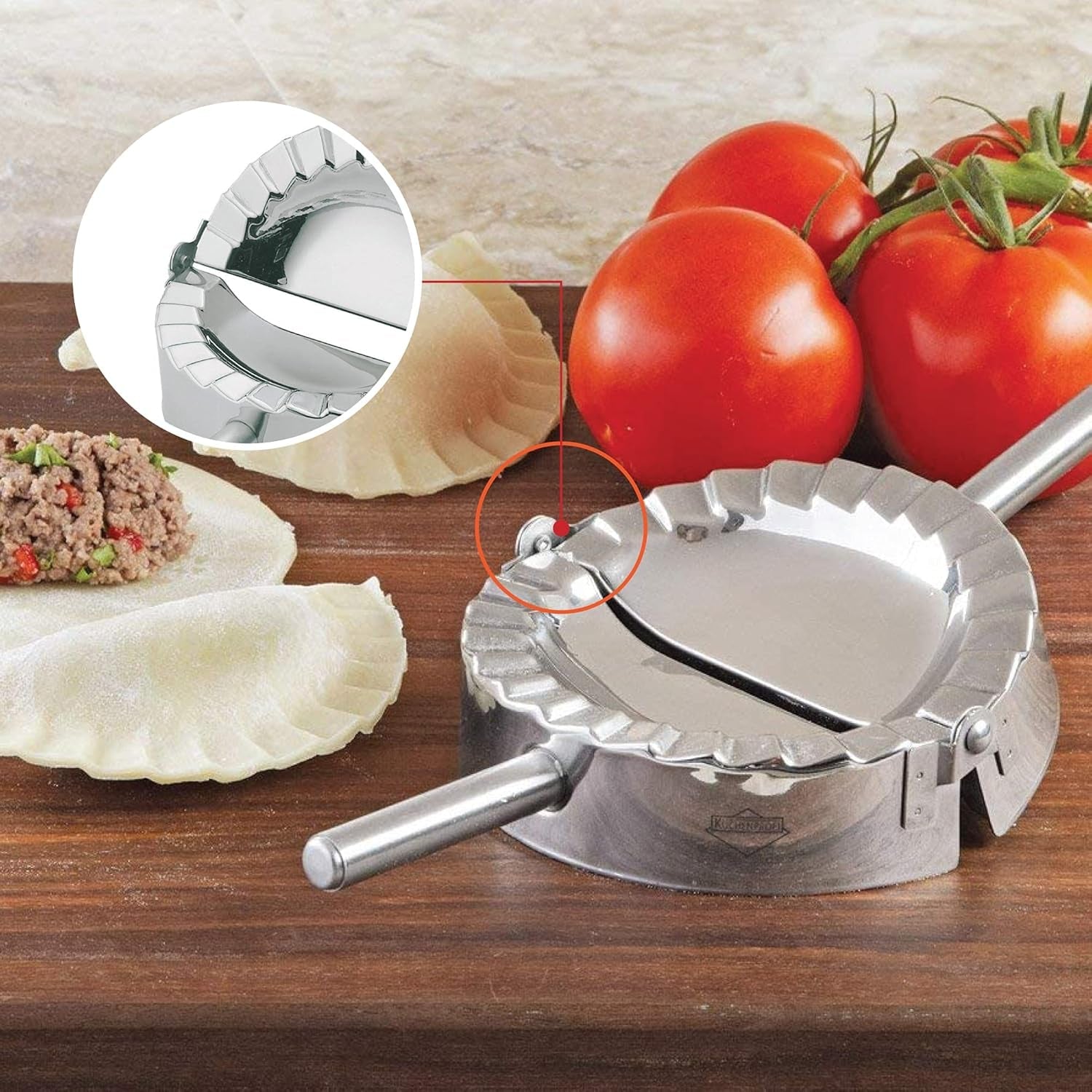 Formă pentru ravioli Küchenprofi 0803512800, mini, rotundă, oțel inoxidabil, argintie, 8 x 8 x 15 cm