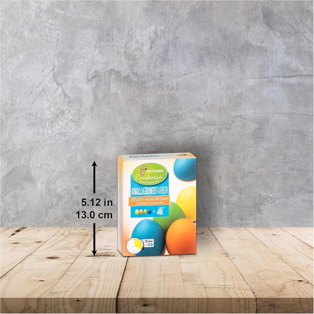 Culori de ou Heitmann, culori strălucitoare - 4 sticle de coloranți de ou (galben, portocaliu, verde, albastru), 2 intensificatori de culoare, 4 pungi de colorant, 4 cleme