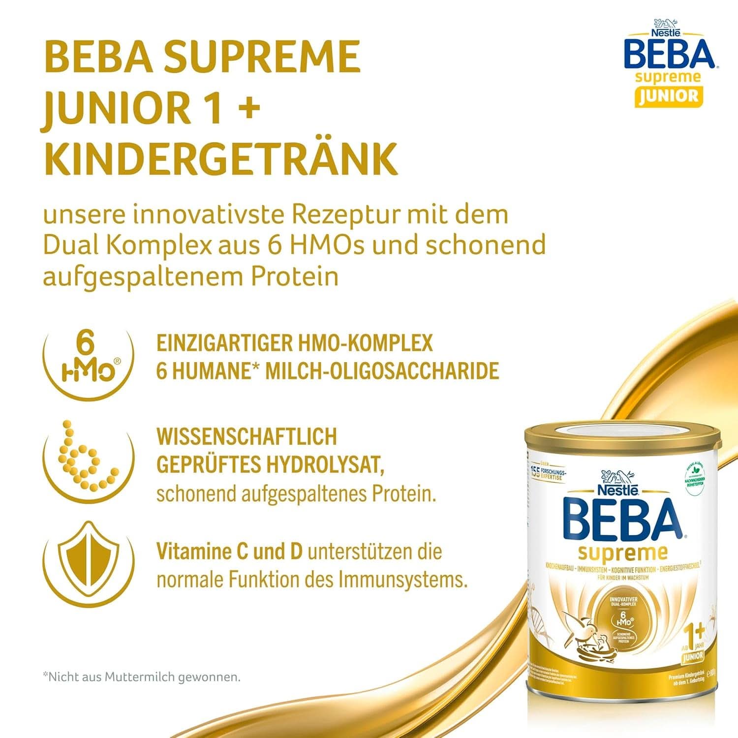 Kindergetränk BEBA SUPREME Junior 1+ ab 1 Jahr, Nahrung für Kinder mit 6 HMO-Komplex, nur Laktose, ohne Palmöl, Packung 6 (6 x 800 g) Mutter und Kind Naty Shop