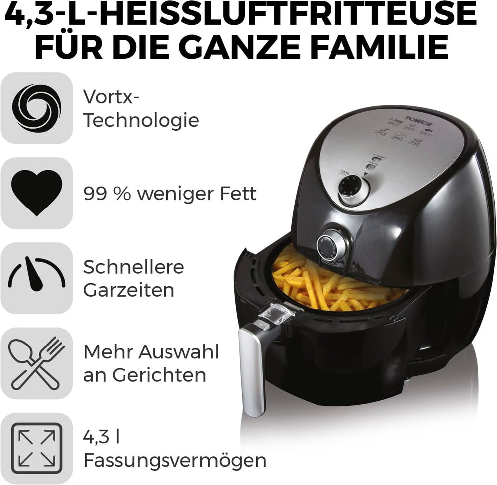 Tower T17021 Heißluftfritteuse, 60-Minuten-Timer – 4,3 l, 1500 W Haushaltsgeräte Naty Shop