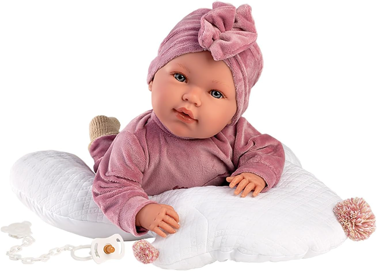 Llorens 1017418 Puppe Lala, mit blauen Augen und weichem Körper, Babypuppe inkl. Outfit, Schnuller, Schnullerkette und Stützkissen, 42cm
