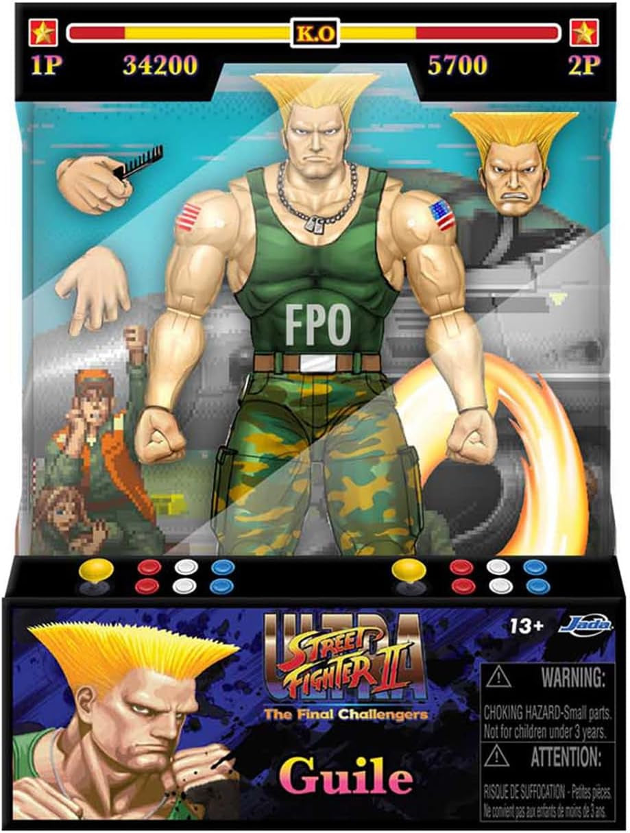 Jada Toys Street Fighter-Figur Guile (15 cm) – Street Fighter 2: The Final Challengers Bewegliche Actionfigur zum Sammeln mit alternativem Kopf, Händen und Zubehör, ab 13 Jahren. Actionfiguren Naty Shop