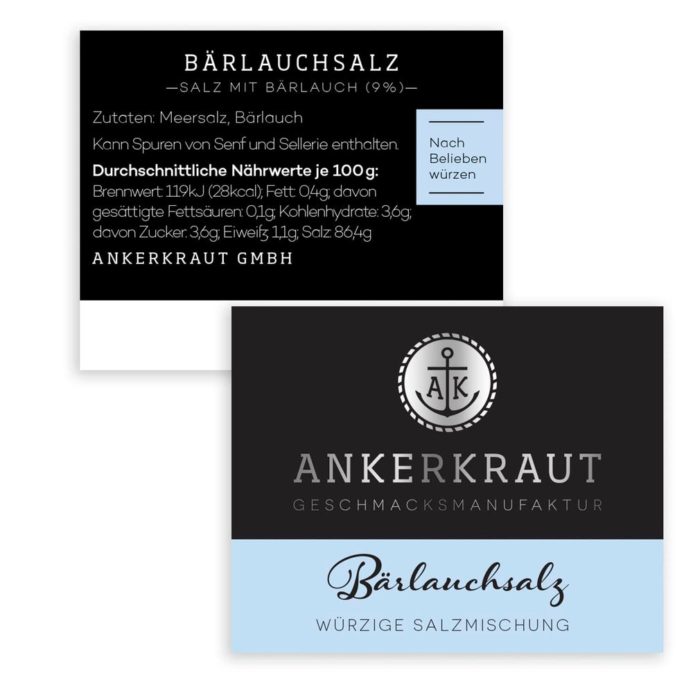 Ankerkraut Bärlauch Salz, Lecker Fleisch und Salat Verfeinern, Knoblauch-like Geschmack Aroma, Kräuter mit Gewürz zum Kochen, 110 g im Korkenglas