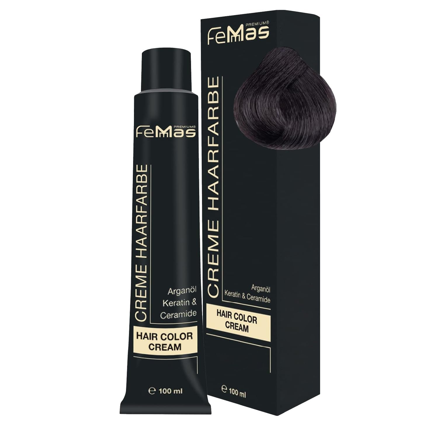 FemMas Hair Colour Pure & Mix Red I Cremă profesională cu ulei de argan, keratină și ceramide I Ca o vopsea de păr permanentă sau nuanță pentru rezultate radiante, de lungă durată I 100 ml Vopsea pentru par Naty Shop Maro mediu rece 4.01 Pachet de 1
