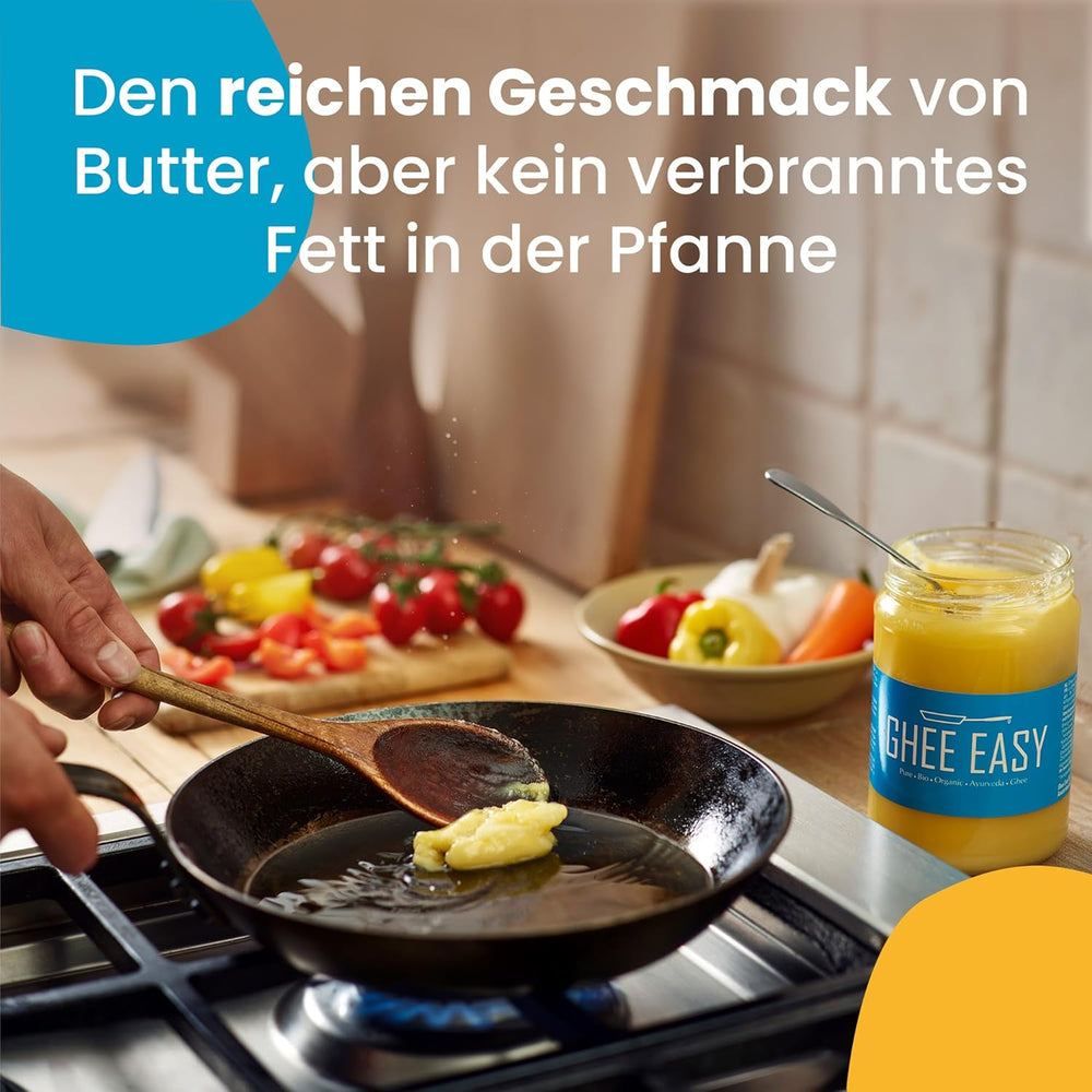 Ghee Easy 850g Ghee Bio von Grasgefütterten Kühen - Ghee Butter ohne Zusatzstoffe - Zertifiziert Organisch & Biologisch - Hochreines Ayurveda Ghee ohne Laktose und Gluten - 100% europäisch