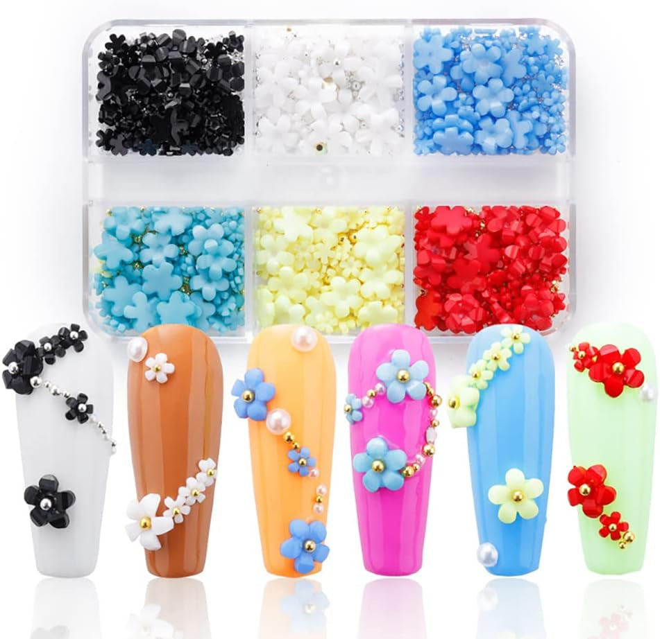 Unghii cu flori 3D, 6 grile, farmece pentru unghii cu flori, strasuri acrilice pentru unghii, accesorii pentru unghii, decorațiuni DIY pentru unghii de primăvară