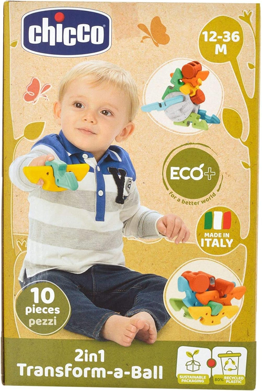 Chicco 2 In 1 Baby's First Creative Ball - Eco+ 12-36 luni Jucarii Bebe Naty Shop