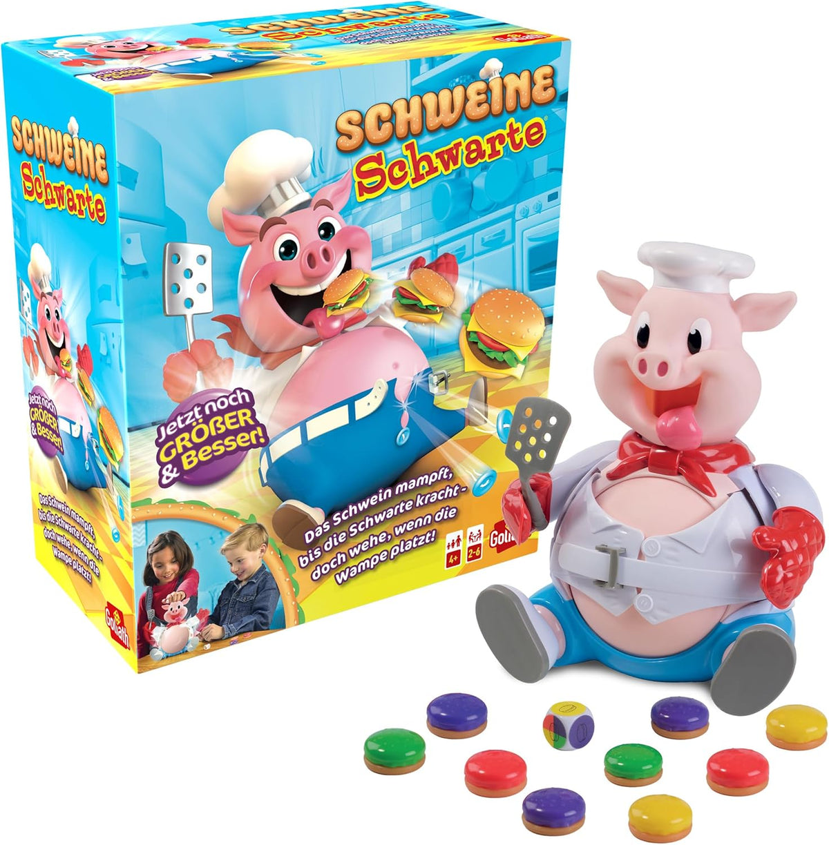 Goliath Pigskin – Lustiges Brettspiel für Kinder ab 4 Jahren. Füttere die Schweinchen und verhindere, dass ihre Bäuche explodieren, Partyspiel für 2–6 Spieler, Spaß mit Freunden und Familie