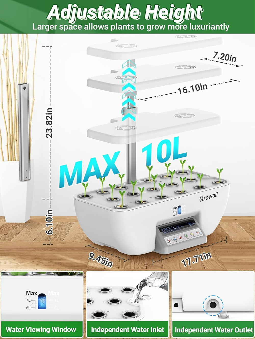 Kit hidroponică cu 17 capsule pentru grădină de plante aromatice, cu 102 lămpi de creștere cu spectru complet de 28W și 2 ventilatoare, grădină interioară cu pompă de apă, rezervor