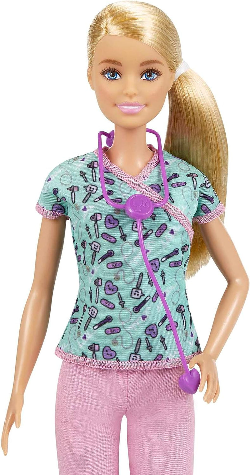 Barbie GTW39 - Krankenschwester-Puppe (ca. 30 cm) mit Oberteil mit Aufdruck und Pinker Hose, weißen Schuhen und Stethoskop, tolles Spielzeug Geschenk für Kinder ab 3 Jahren