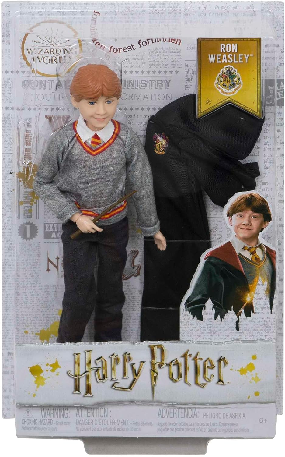 Mattel Harry Potter – Ron Weasley Sammelpuppe (ca. 26 cm) mit Hogwarts-Uniform, Gryffindor-Robe und Zauberstab, 6 Jahre Spielzeug FYM52 Actionfiguren Naty Shop