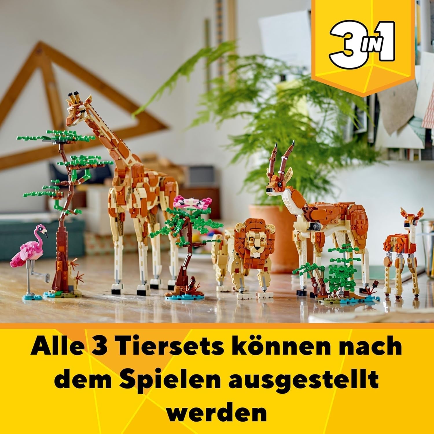 LEGO Creator 3in1 Wild Safari Animals, Giraffe Toy to Gazelle Figures to Lion Model, Set for Kids, Girls & Boys Aged 9 Plus, Includes Flamingo and Butterfly, Nature Gifts for Imaginative Play 31150