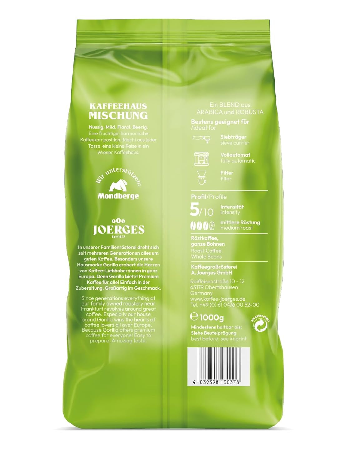 Joerges Kaffeehausmischung, 1 kg (Verpackung kann variieren) Naty Shop Kaffee