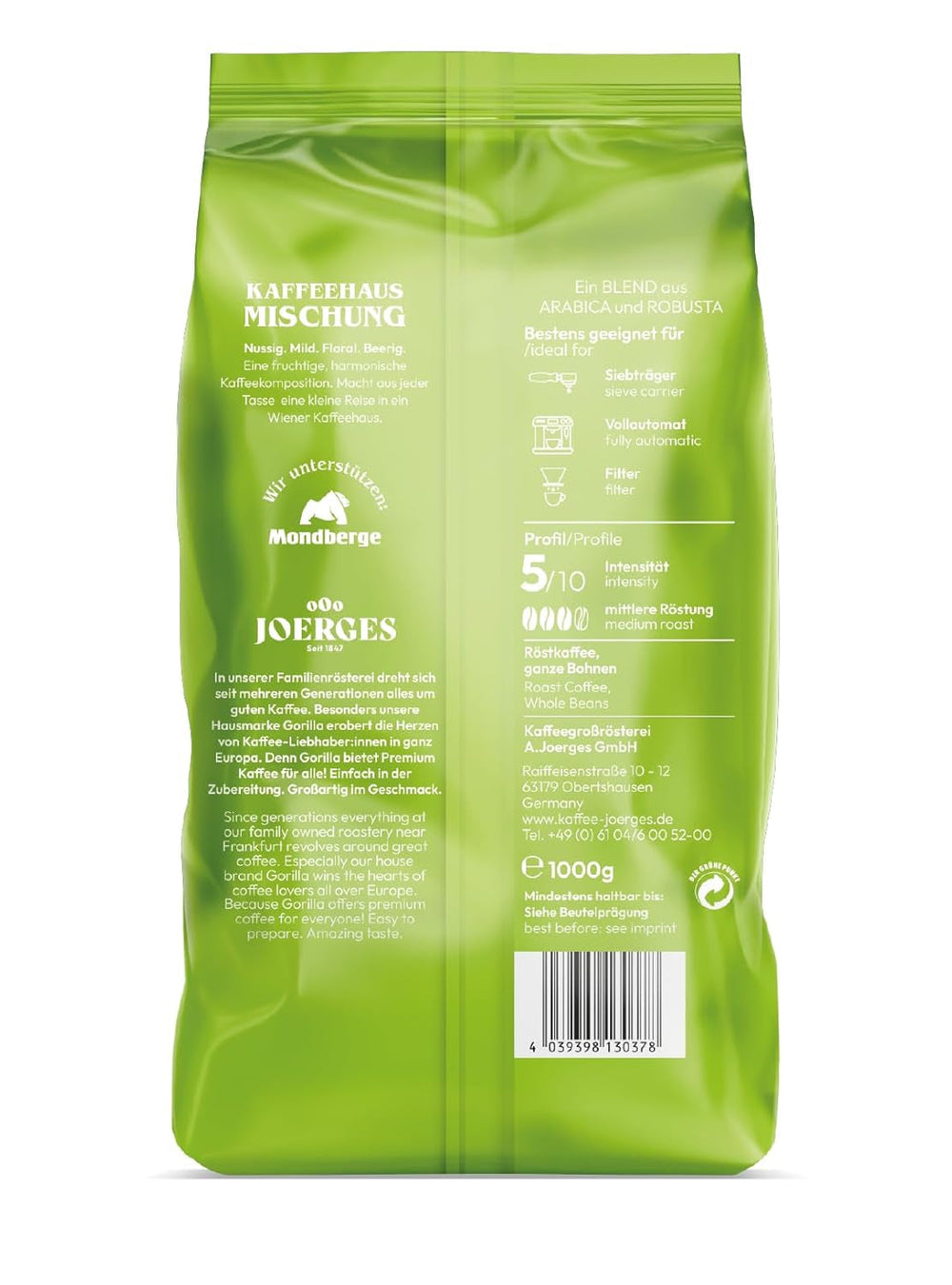 Joerges Kaffeehausmischung, 1 kg (Verpackung kann variieren) Naty Shop Kaffee