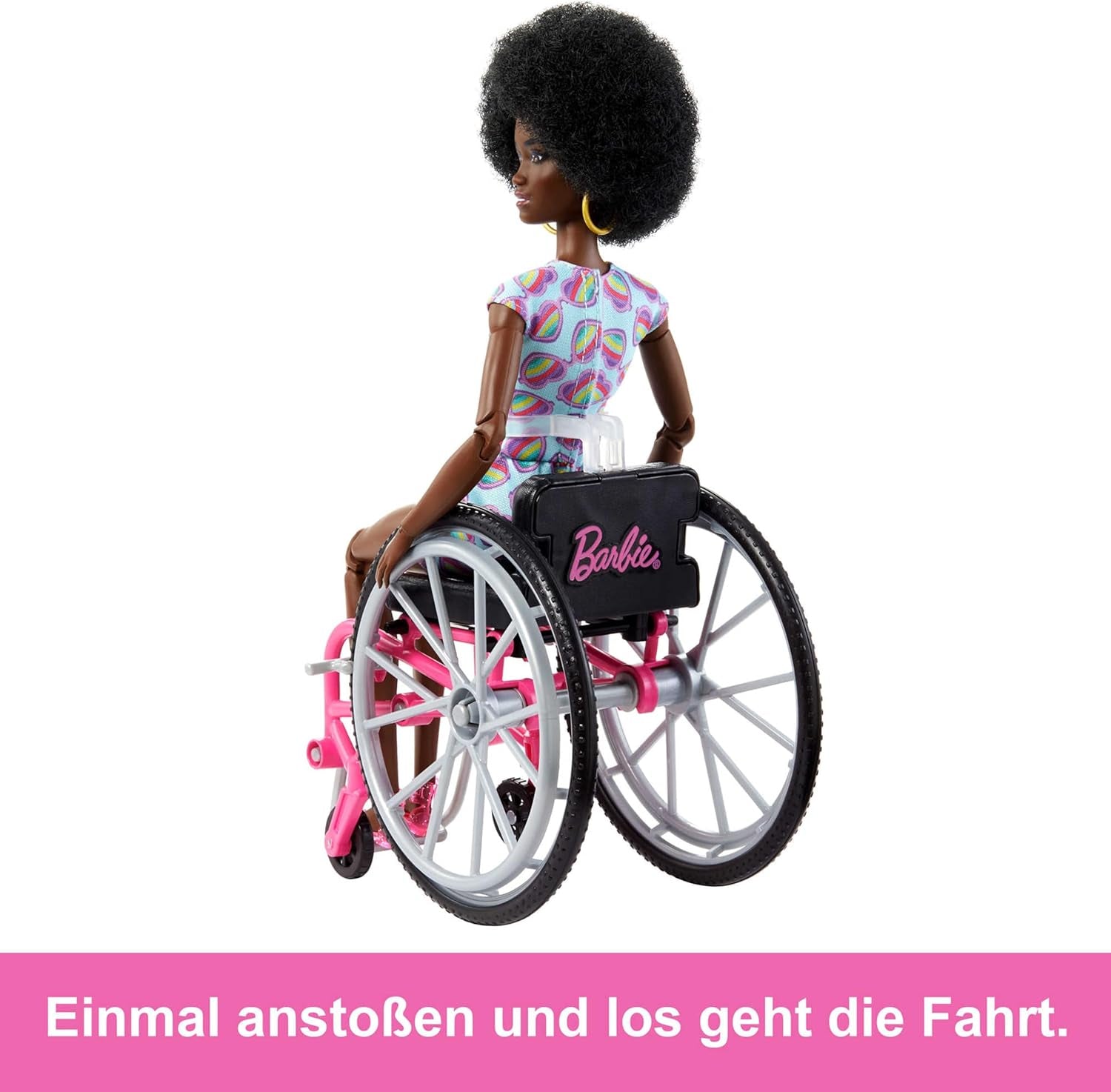 Barbie Fashionistas, mit schwarzen Haaren, im Rollstuhl mit farbigem Overall, Rollstuhl mit Rampe, inkl. Puppe, Geschenk für Kinder, Spielzeug ab 3 Jahre,HJT14