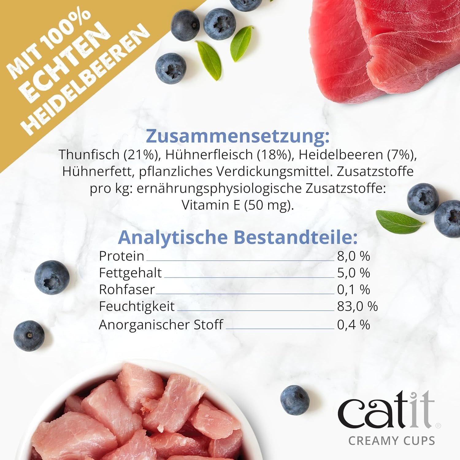 Catit Creamy Cups, Ton și Pui cu Afine, 4x25g