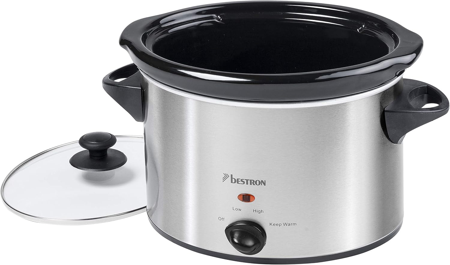 Bestron Slow Cooker mit Keramikpfanne und Glasdeckel, 3-Stufen-Thermostat, ideal für viele Gerichte wie Fleisch, Suppen und Gemüse, 3,5 Liter, Farbe: Silber Slow Cooker Naty Shop
