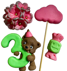 Set 4 decoratiuni comestibile din zahar, 3 ANI Decoratiuni din Pasta de Zahar Naty Shop