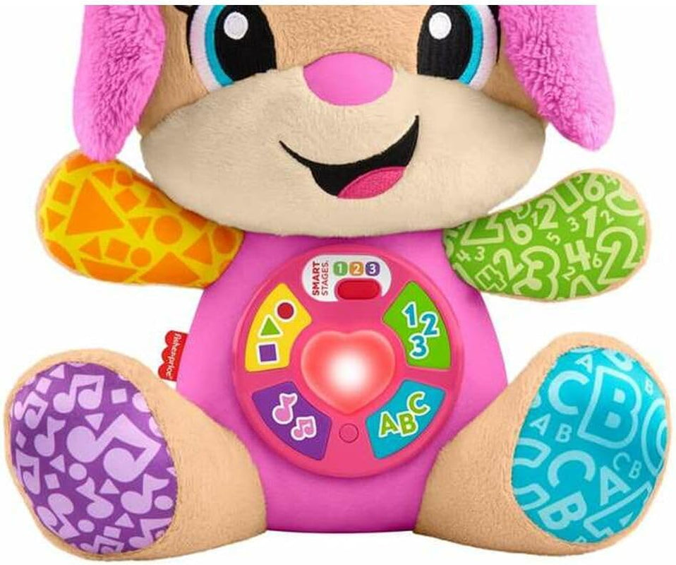 Fisher-Price Laugh & Learn JFD35 jucărie moale cu Smart Stages Jucărie muzicală de învățare pentru bebeluși de la 6 luni, versiune multilingvă: italiană, spaniolă, portugheză, engleză, JFD35 Jucarii Bebe Naty Shop