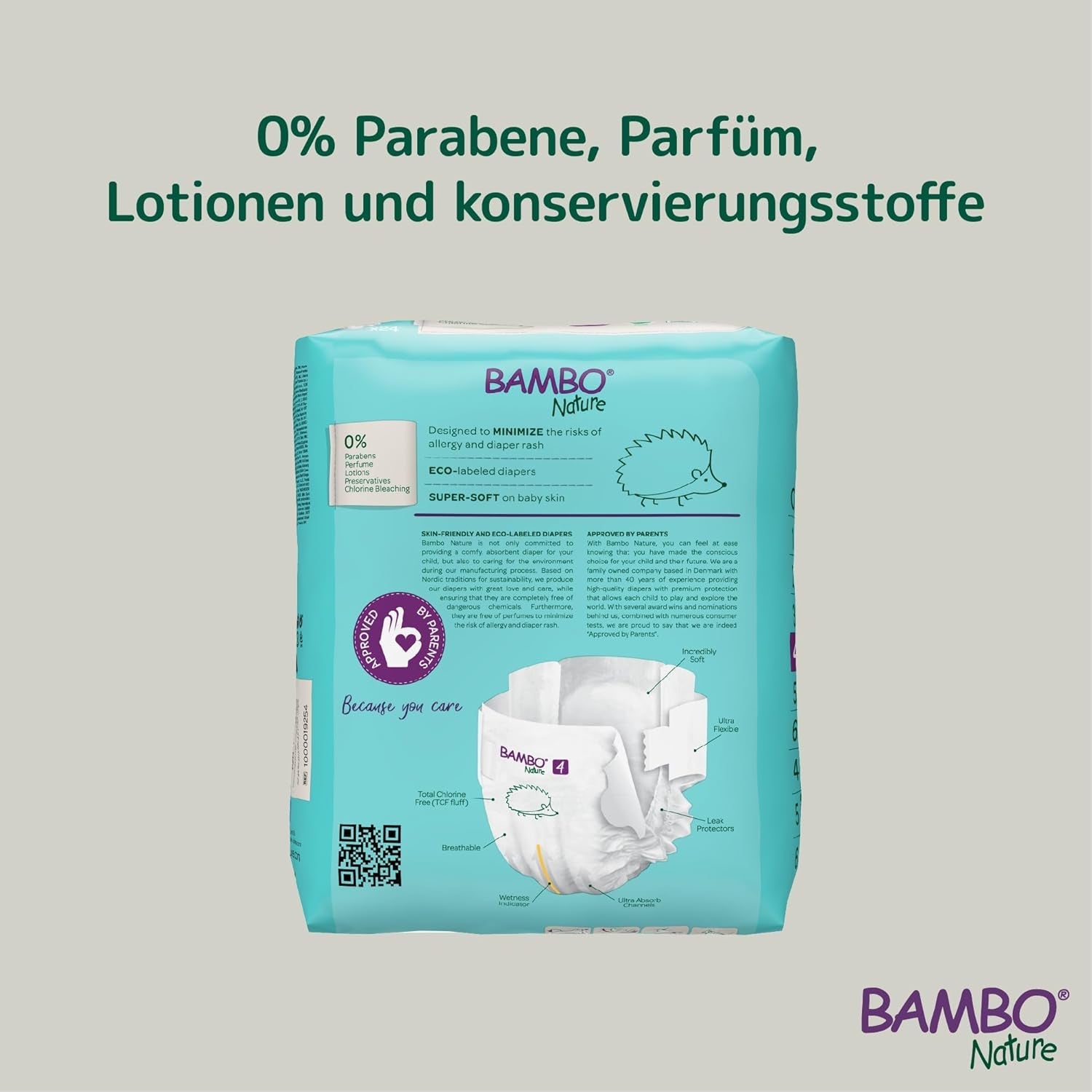 Scutece Bambo Nature pentru bebeluși, mărimea 4 (7-14 kg), 144 buc., cutie lunară | Scutece premium cu protecție îmbunătățită împotriva scurgerilor | Confort și libertate supreme pentru copiii activi | Scutece testate dermatologic