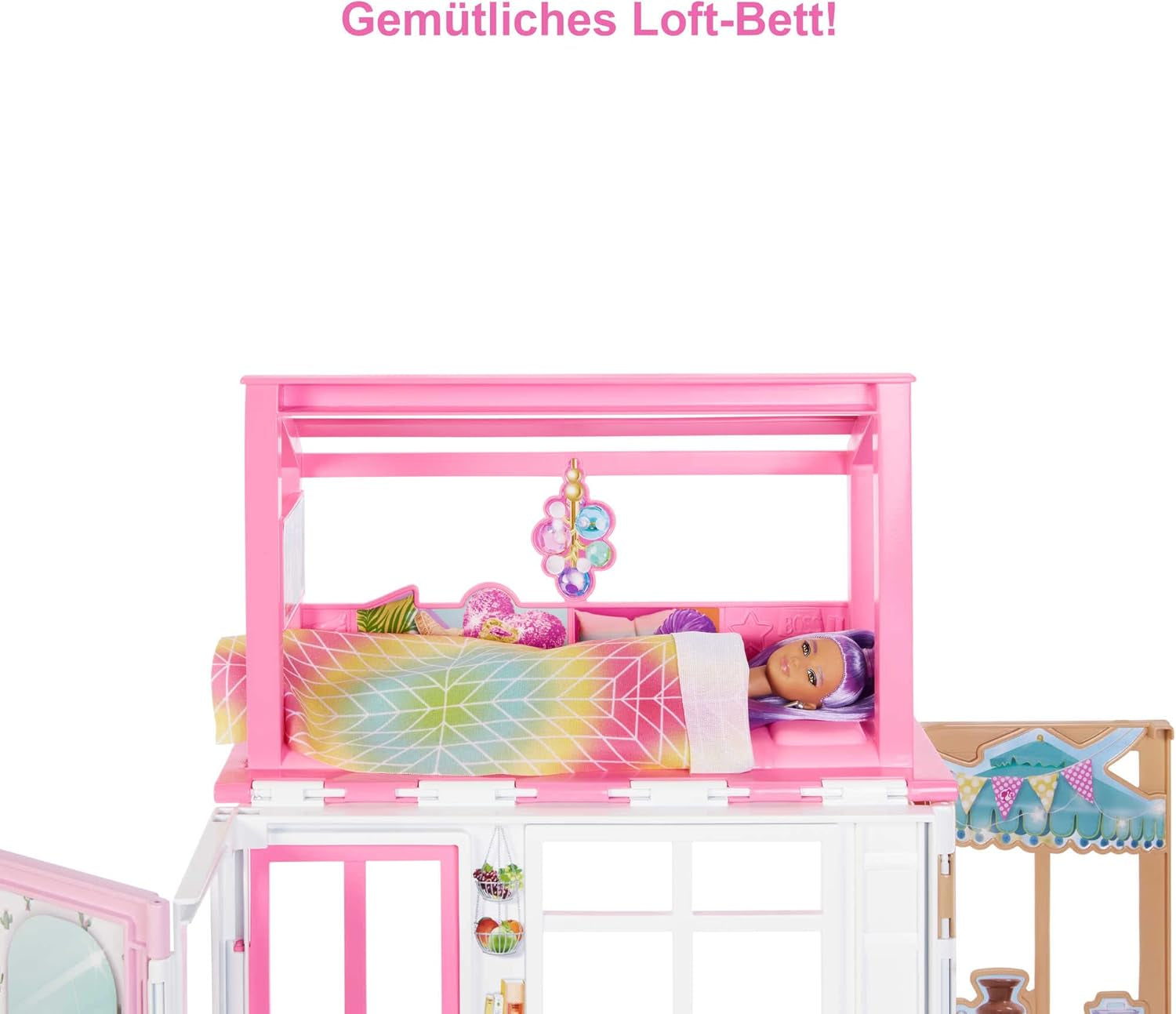 Barbie-Puppenhaus (70,6 x 51,4 cm) mit 4 Spielbereichen, Zubehör und Möbeln, komplett möbliert, 360° drehbar, faltbar, Puppe, Geschenk für 3-jährige Kinder, HHY40 Puppenhäuser Naty Shop