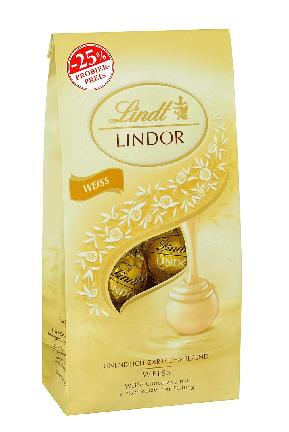 Lindt Chocolate LINDOR Doppelte Schokoladenkugeln, Aktion | Beutel mit 137 g Naty Shop Schokoladenbonbons Weiße Schokolade