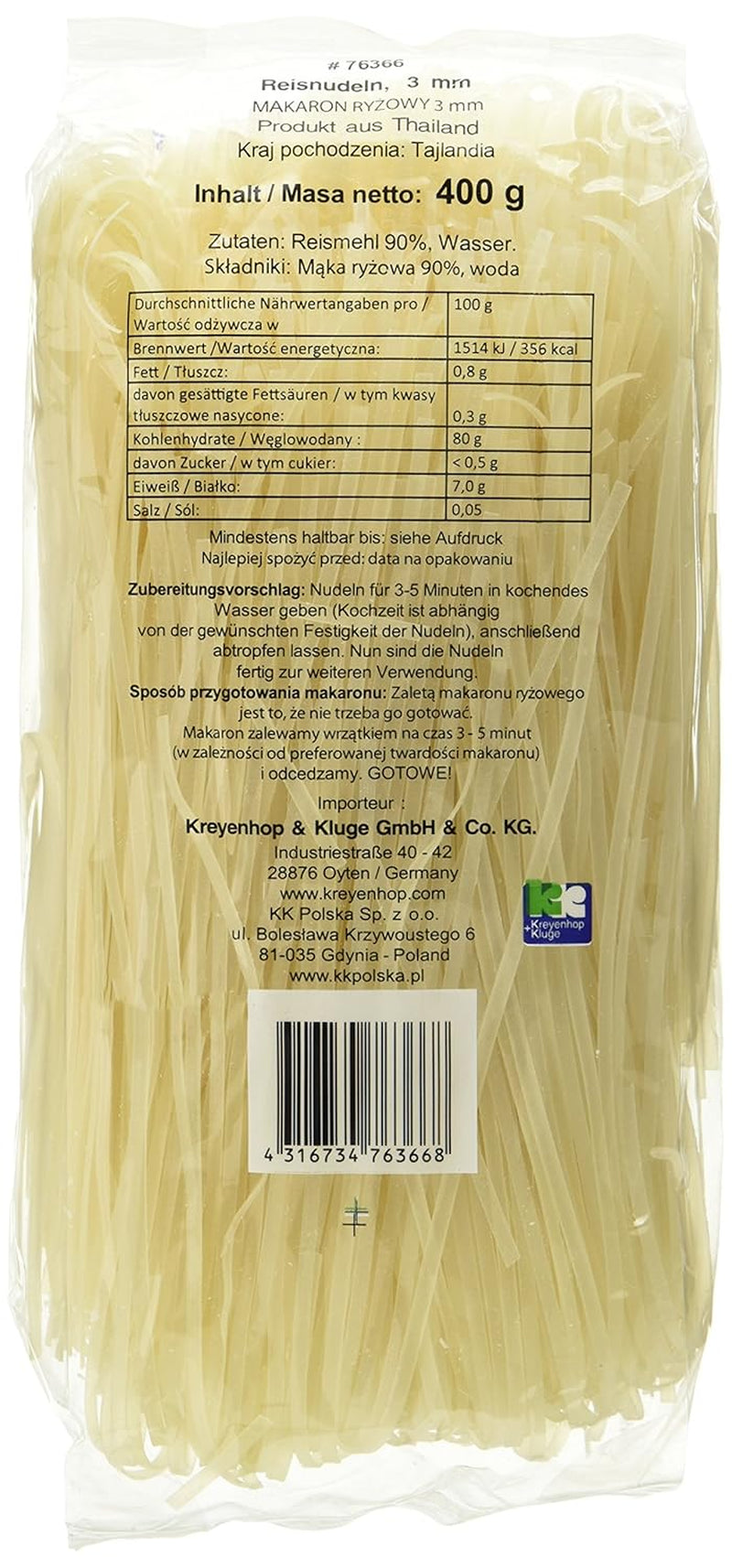 Tăiței de orez – thailandezi, tăiței panglică de orez cu lățimea de 3 mm, preparați din făină de orez – 17 x 400 g