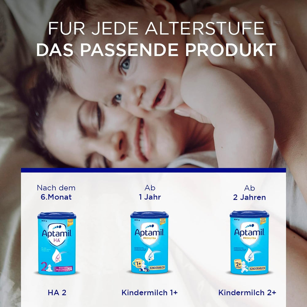 Aptamil HA 2 – Formulă de continuare după 6 luni, cu Omega 3 și 6, DHA, ARA și ALA, Fără lactoză, Fără ulei de palmier, Hrană pentru bebeluși, Lapte praf, 1 x 800g (Pachet de 4)