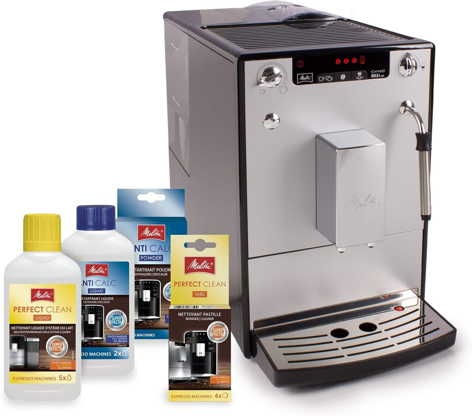 Melitta Solo & Milk - aparat de cafea subțire complet automat cu spumator de lapte, aparat de cafea cu rezervor de apă detașabil, de exemplu cafea sau cappuccino, argintiu