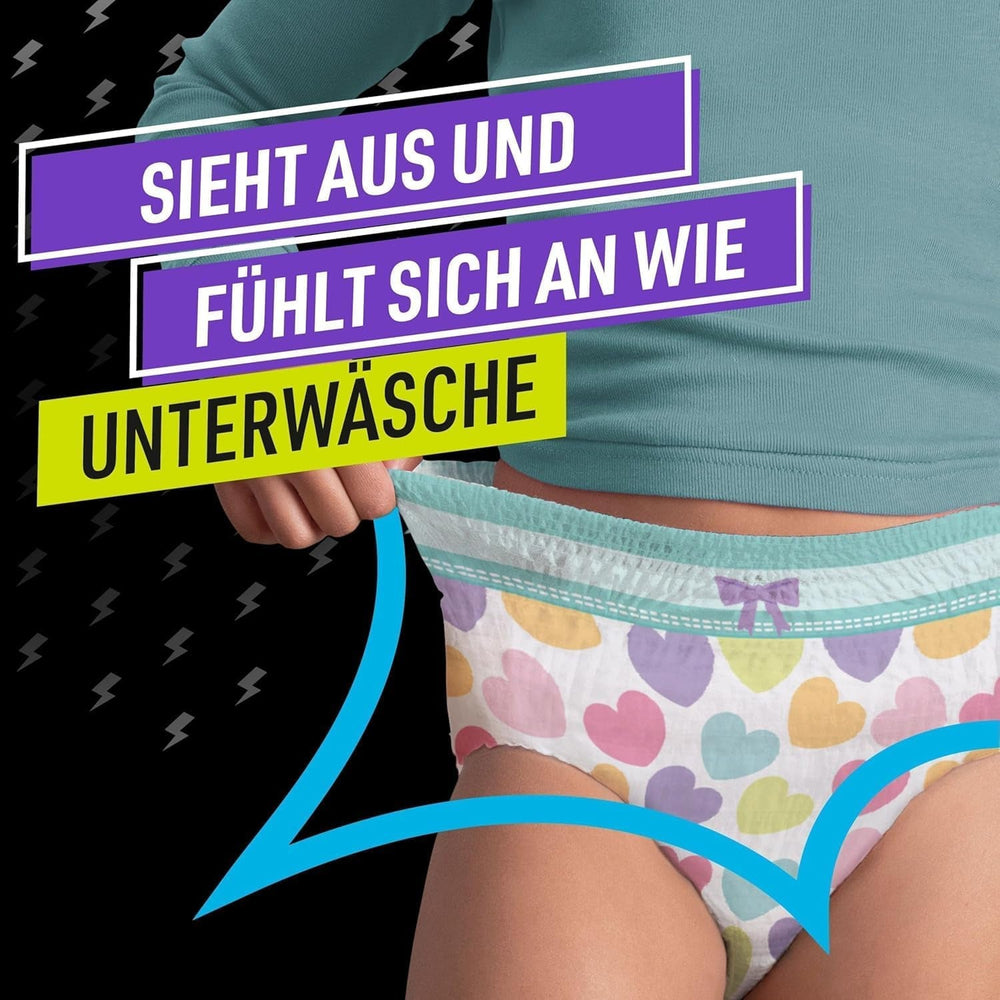 Pantaloni de pijama cu inimioare, 9 chiloți absorbanți de noapte, 8 ani, 27 kg-43 kg, protecție împotriva scurgerilor pentru întreaga noapte