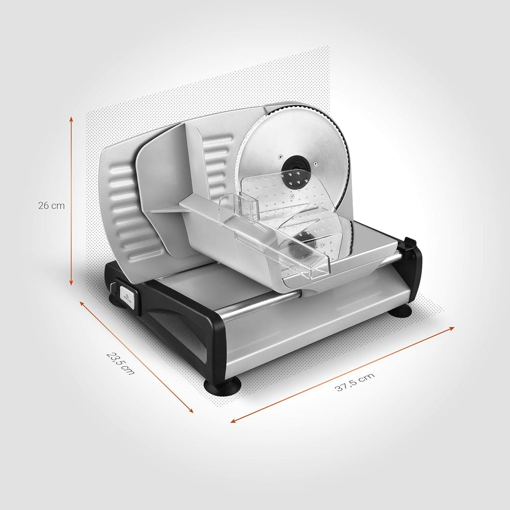 Komm schon! Universeller elektrischer Allesschneider, Edelstahl, 19 cm Edelstahlklinge, Kontrolle der Schnittstärke bis zu 15 mm, 150 W. Aktenvernichter und Aufschnittmaschinen Naty Shop
