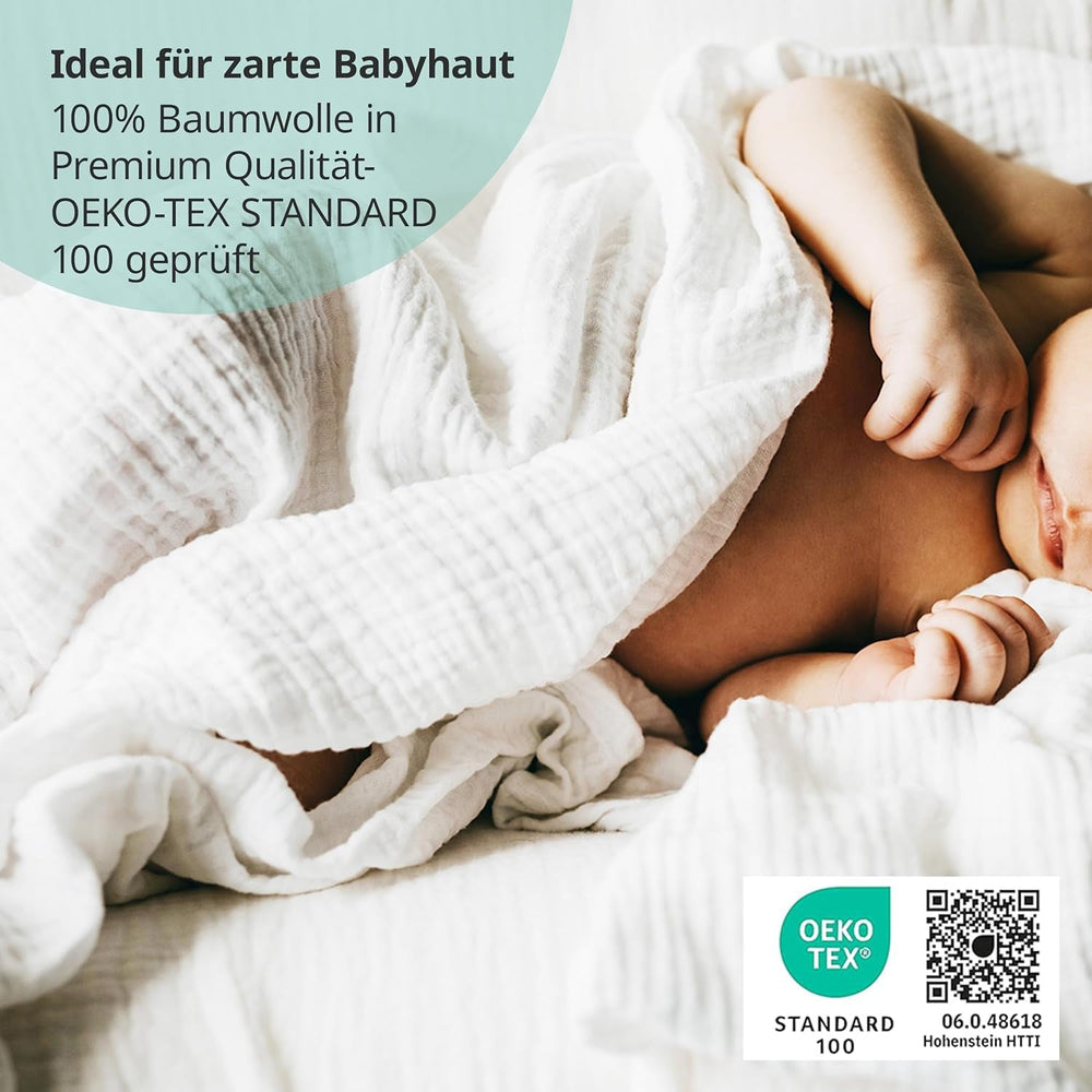 Pătrățele de muselină MAKIAN, pachet de 10, 80x80 cm, certificate Oeko-TEX® Standard 100, 10 cârpe de calitate premium pentru eructații - pătrățele din pânză dublu țesută/pătrățele de muselină, rezistente la fierbere - Alb