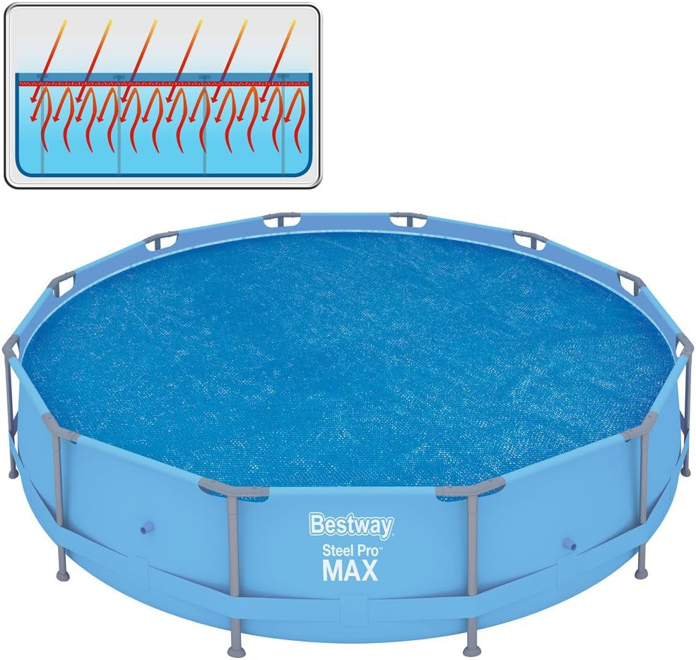 Prelată solară pentru piscină Bestway Flowclear, Ø 356 cm, pentru piscine rotunde supraterane de 366 cm și 396 cm, albastră, 58242