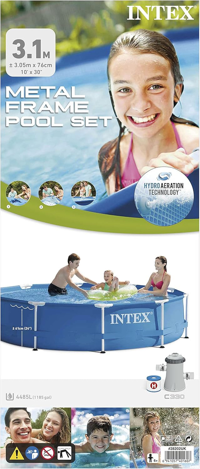 28202UK Piscină de 3 m x 76 cm cu cadru metalic și pompă de filtrare, 4.485 litri, albastră, 305 x 76 cm și prelată rotundă pentru piscină - Prelată pentru piscină - Pentru piscine cu cadru metalic și prismatic, albastră, 3 m