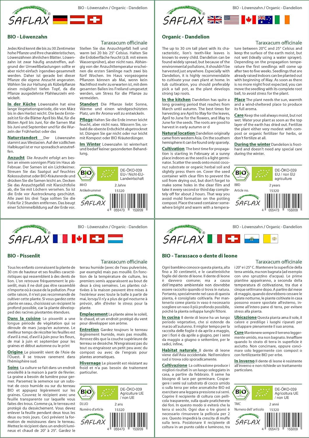 SAFLAX - BIO - Păpădie - 400 semințe - Taraxacum officinale