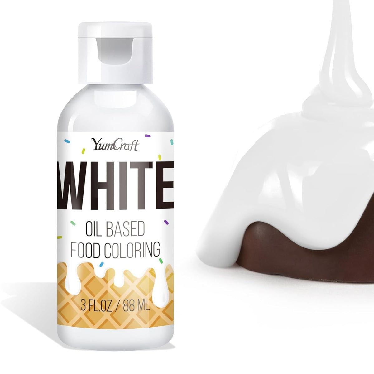 Colorant alimentar liposolubil - colorant alimentar pe bază de ulei pentru ciocolată, cremă de unt, bomboane, glazură - colorant alimentar concentrat pe bază de ulei pentru copt, gătit, fondant (alb, 88 ml)