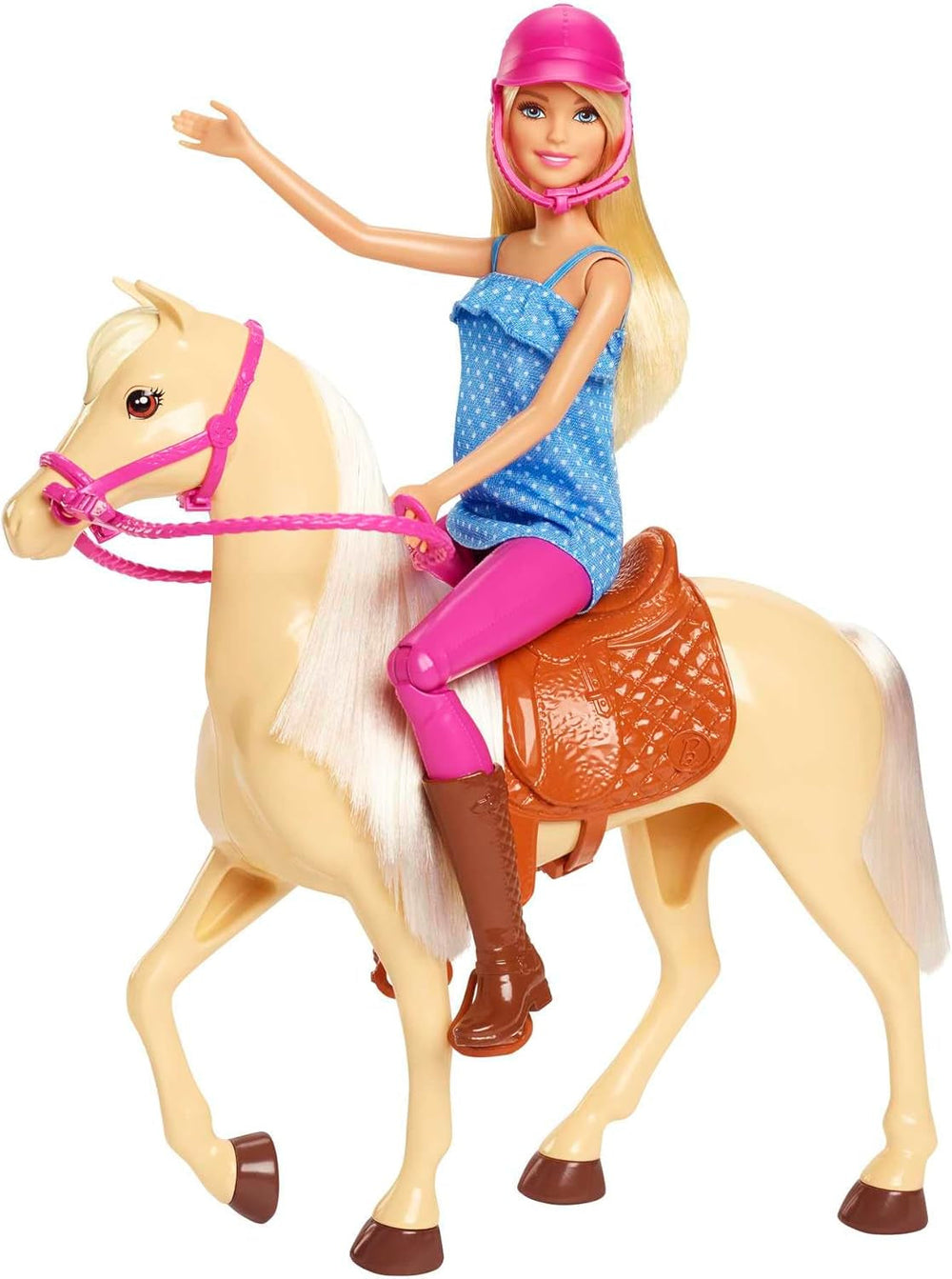 Păpușă Barbie și jucărie cu cal, accesorii pentru călărie, include 1 păpușă și 1 cal, potrivită ca și cadou pentru copiii cu vârsta de 3 ani și peste, FXH13