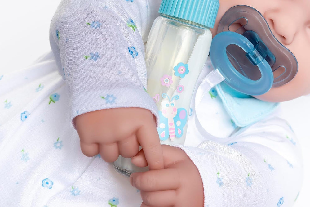JC Toys La Baby Puppe, 51 cm, weicher und waschbarer Körper, magische Flasche und Schnuller, Blau, entworfen in Spanien, ab 2 Jahren