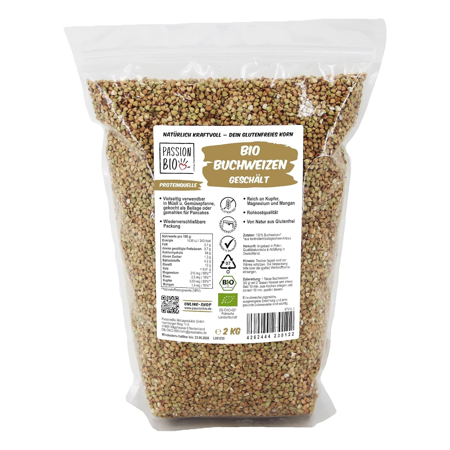 Hrișcă organică PassionBio 2 kg - ambalaj resigilabil - calitate alimentară crudă