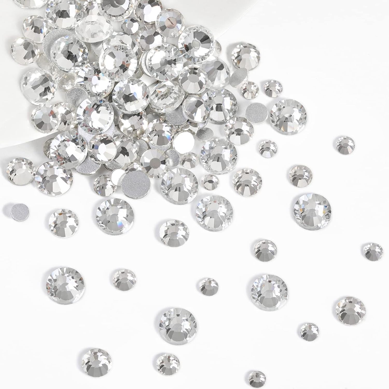 Beadsland 2500Pcs Glas Nailart Strasssteine Kristall Flatback Edelsteine Runde, ​​Für Handwerk Gemischt 8 Größen SS4 ~ SS30 Mit Picking Pinzette Und Stift (Kristall Weiss)