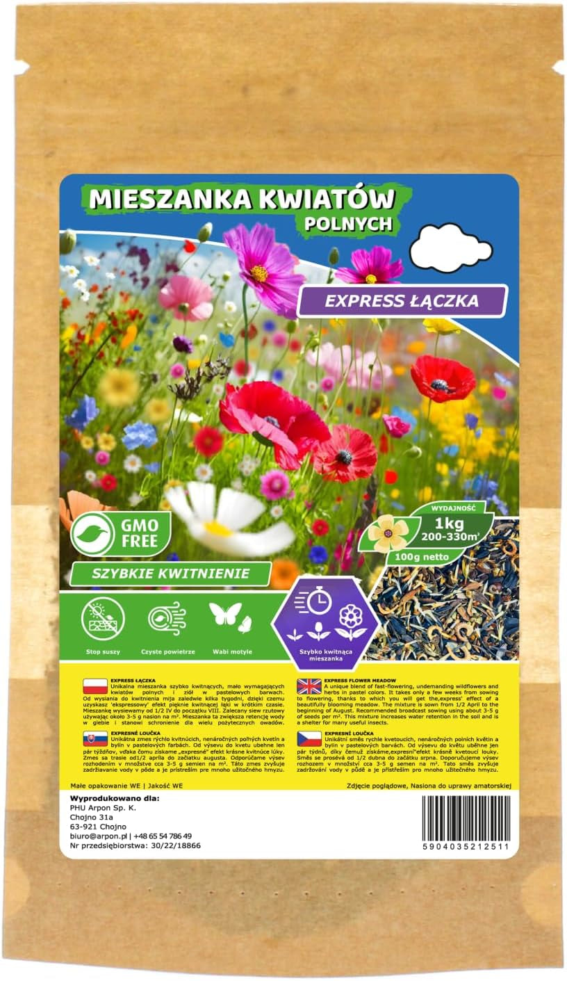 Pajiște cu flori - Amestec de semințe de flori prietenoase cu albinele - Flori sălbatice și ierburi pentru locații uscate - Semințe de flori sălbatice - Amestec de semințe anuale și perene