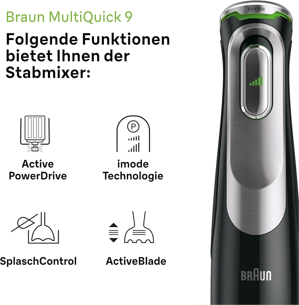 Braun Multiquick 9 MQ 9147X – 5-In-1 Stabmixer Mit Standmixer-Aufsatz, Zerkleinerer, Kartoffel- & Gemüsestampfer & Schneebesen, Stufenlose Geschwindigkeitseinstellung, 1200 W, Schwarz/Edelstahl Kitchen Naty Shop
