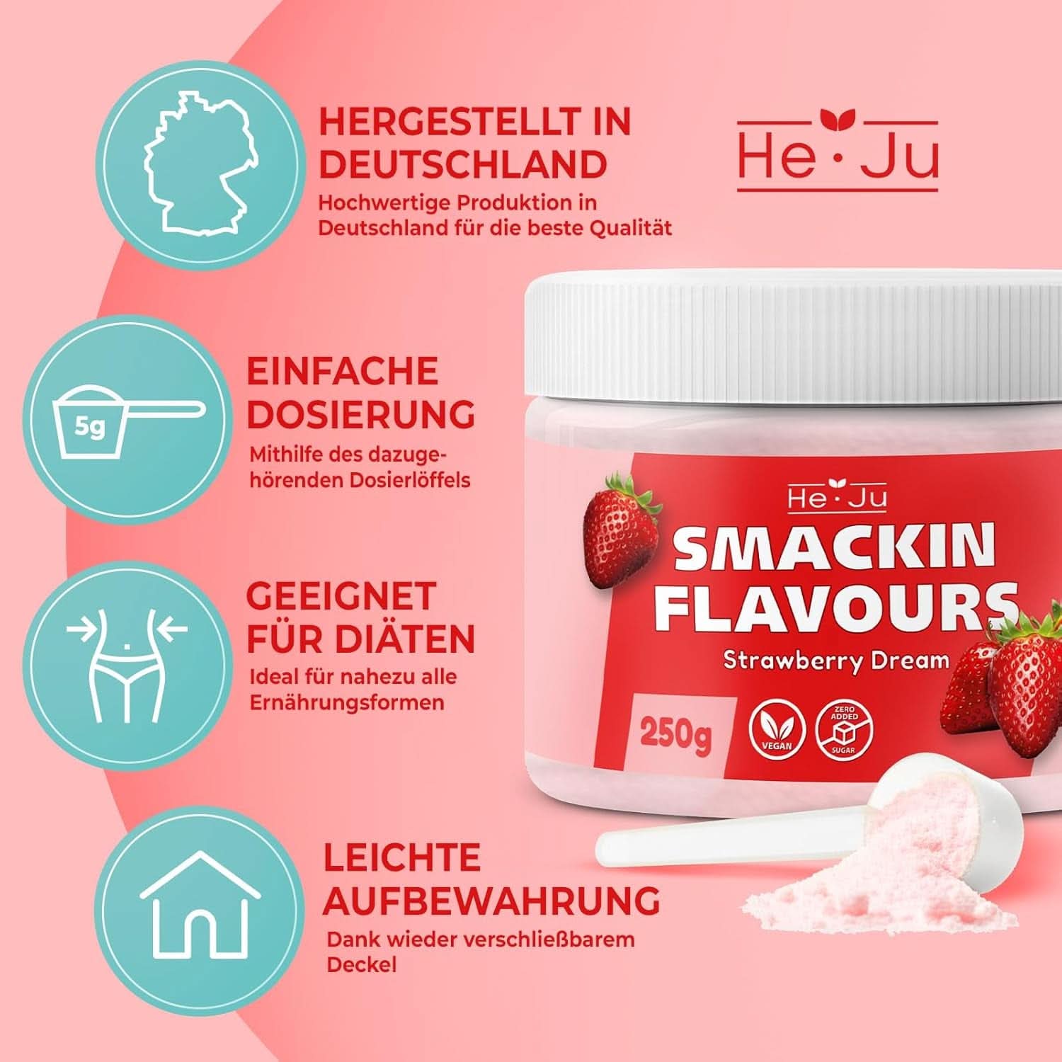 He-Ju, Pulver mit Erdbeergeschmack, 250 Gramm Aromen Naty Shop