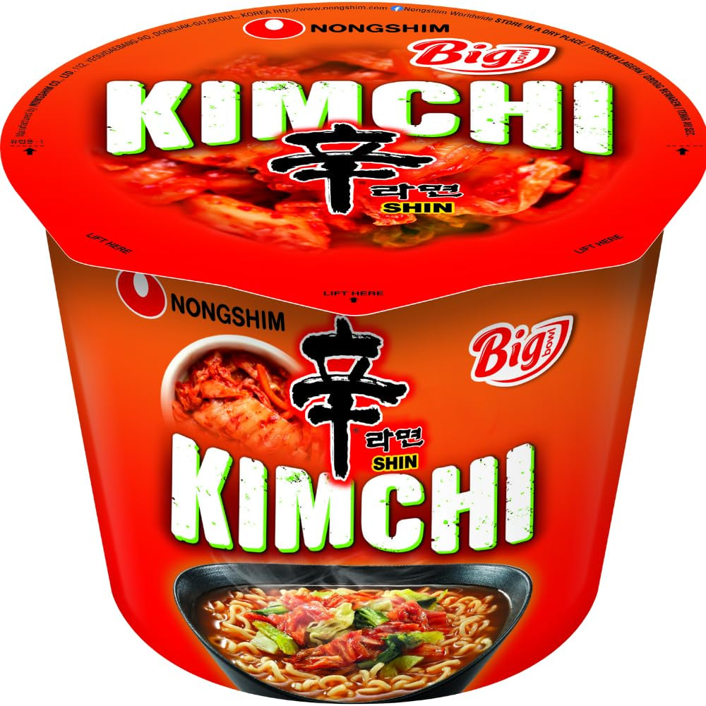 Tăiței instant Nong Shim Kimchi Ramyun Bol mare – Supă ramen coreeană – Preparare rapidă – 1 pachet de 112g