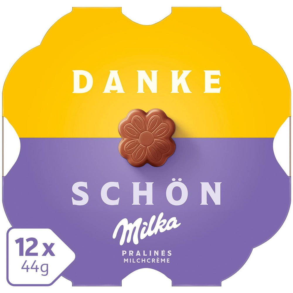 Praline Milka Little Thank You – Ciocolată cu lapte alpină cu umplutură fină de cremă de lapte – 12 x 44g