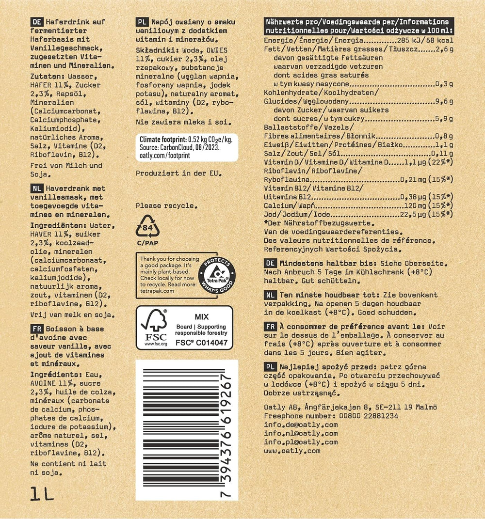 Oatly Haferdrink Vanille 1L (6er-Pack)
