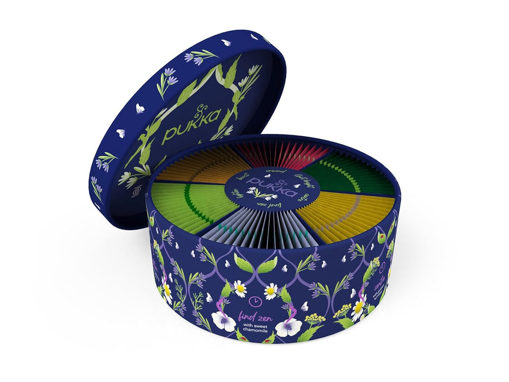 Set cadou ceai Pukka, cutie ceai organic Premium Selection „Wellness Von Früh Bis Spät”, matcha, curcuma, set ceai, idee cadou, 6 variante, 90 pliculețe de ceai